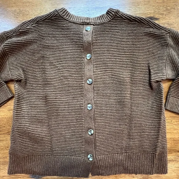⭐️ Madewell Greensboro Button-back Ribbed Sweater Heather Cinnamon Brown LARGE - Picture 13 of 13